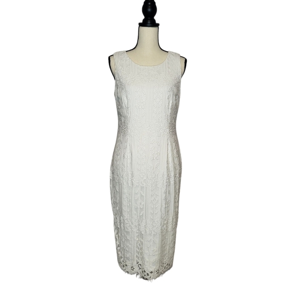 Ivanka Trump Dress White Lace Scoop Neck Sleeveless Sheath Above The Knee Size 8